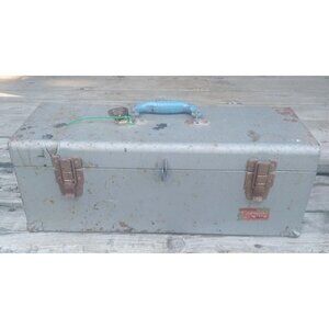 Vintage Union Steel Chest Toolbox With Blue Handle & Locks